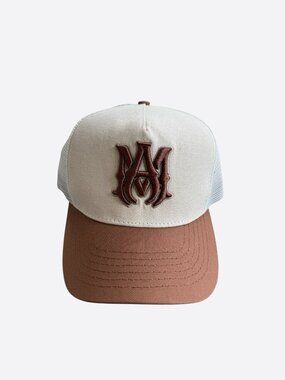 Amiri White & Brown MA Logo Trucker Hat